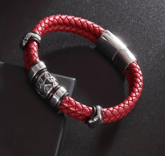 Red Leather Braided Bracelet iGlowe Fashion Eye Wear